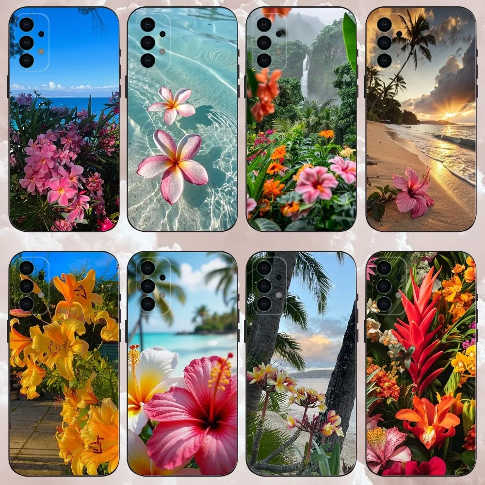 

Tropical Paradise Hawaiian Flower Phone Case For Samsung Galaxy A13,A21s,A22,A31,A32,A52,A53,A71,A80,Soft Black Shell