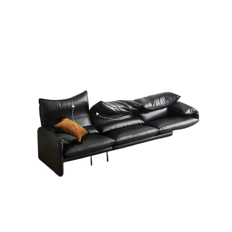 

Italian leather sofa old money style black sofa first layer cowhide medieval sofa