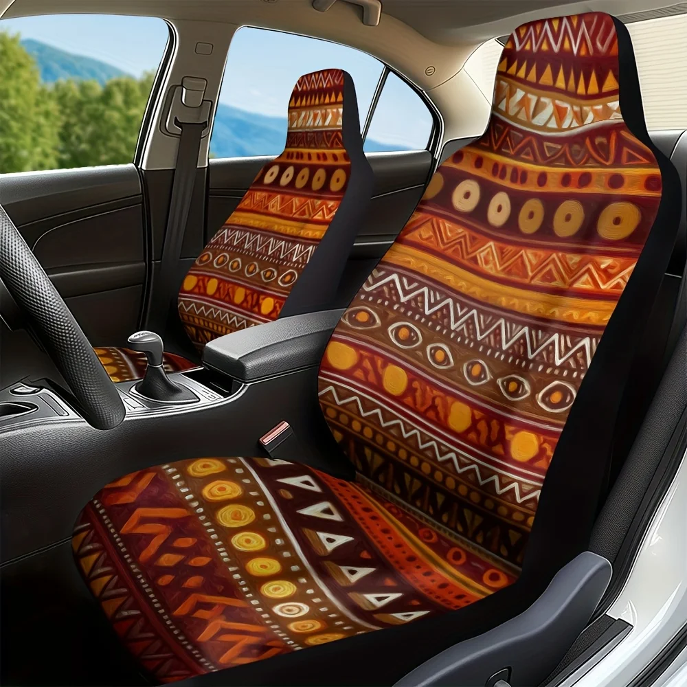 2pcs, Aztec Print Car Seat Covers, Fit For Most Sedans And Trucks, Machine Washable, Stylish Streetwear Design, Thoughtful Pres