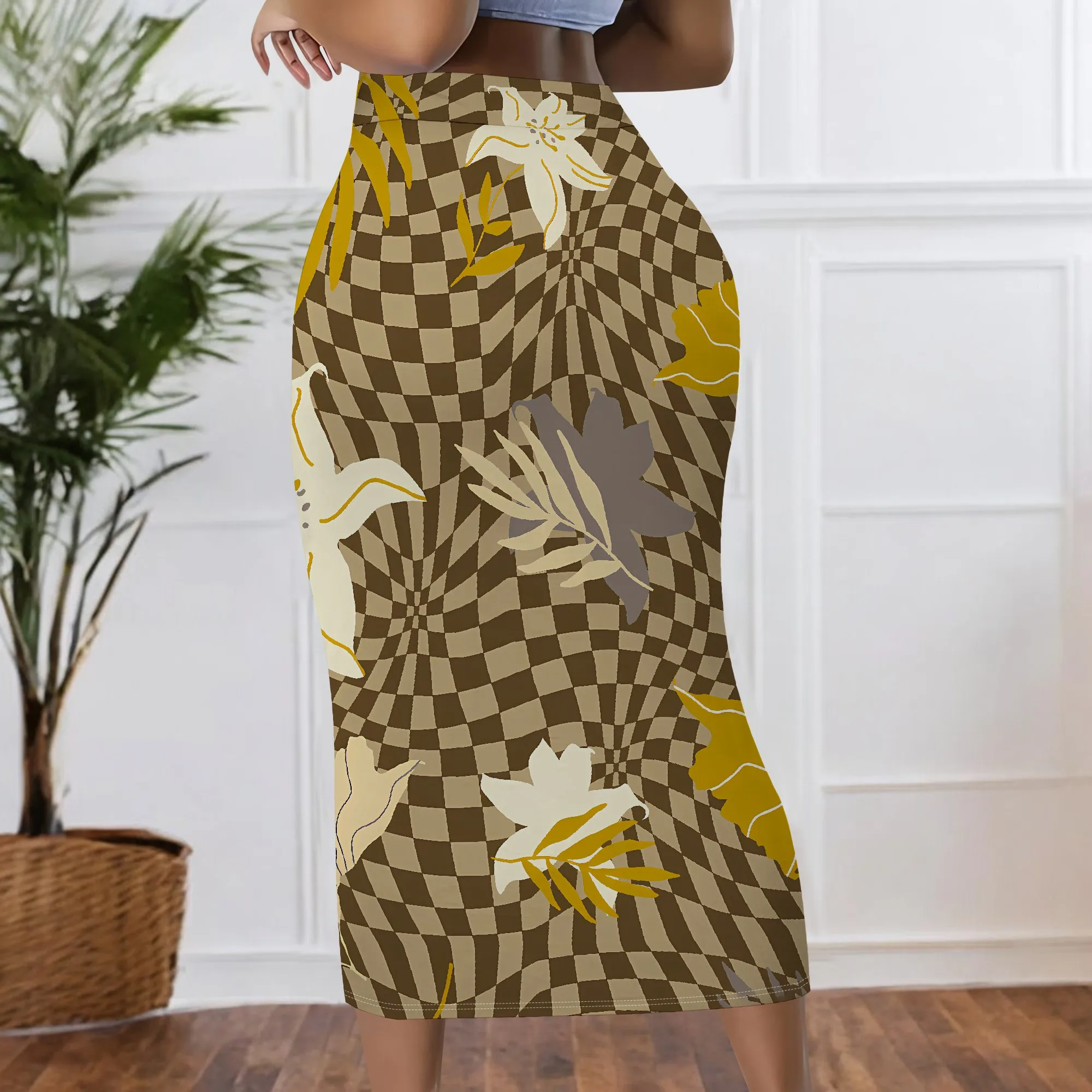 Vintage-Karo, Midirock, Blattmuster, Retro-Stil, Bürokleidung, Party-Outfit, S-2XL – Detail 4