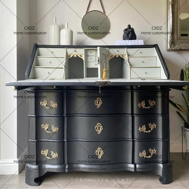 XX retro solid wood chest, bedroom dresser,  light luxury carved storage drawer cabinet