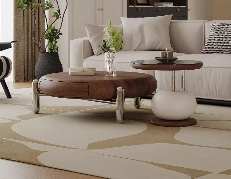 

Кофейный столик из черного ореха, легкий люкс, высококачественный, для гостиной, круглый, комбинированный.