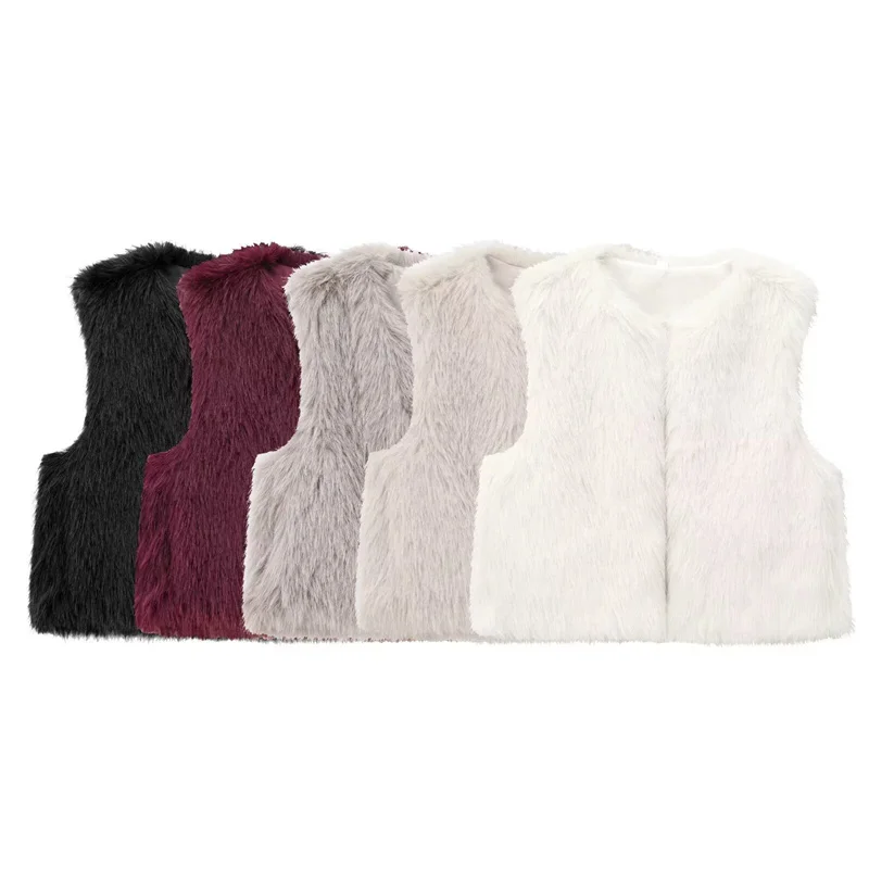 Guobioziy Women's Jacket 2026 Autumn/Winter New Stylish Simple Solid Color Round Neck Faux Fur Vest Jacket