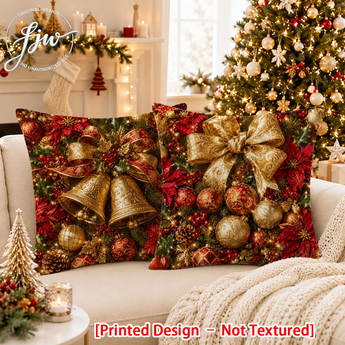 2D FLAT-2PCS Christmas Decorative Throw Pillow Covers Set Suitable for holiday gifts for living room sofa bedroom