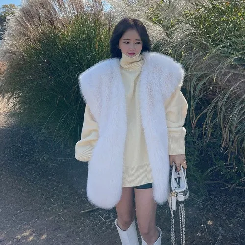 Otoño Invierno nuevo Sle mujer Chaleco de piel de longitud media suelto visón terciopelo Jaet coreano Sle suave abrigo de abrigo cálido