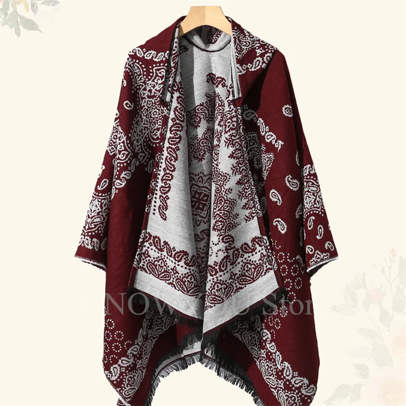 Ponchos Imitation Cashmere Cloak Male Hooded Warmth Shawl Capes New Tourism Coats Adult Jacquard Scarf Versatile Triangle Jacket