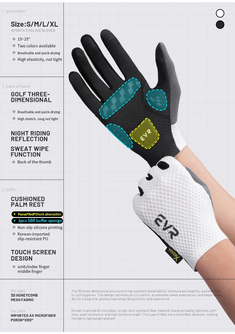 EVR Spring Herren Fahrradhandschuhe Touchscreen-fähig Atmungsaktiv Mountainbike Vollfinger-Fahrradhandschuhe Rennrad-Handschuhe – Detail 3