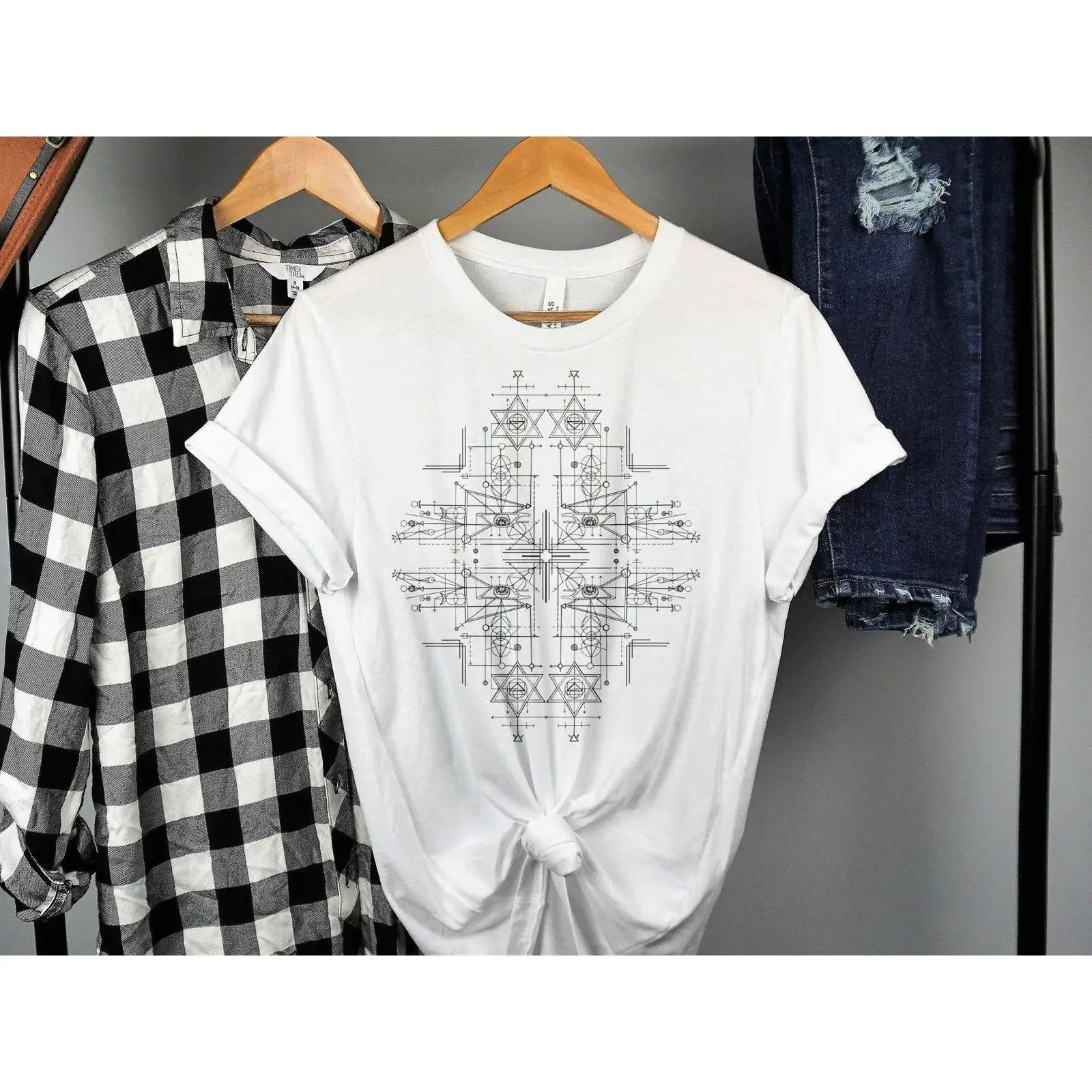 Star of David Circuitry Festival T Shirt Sacred Geometry Gear vintage Washed graphic Comfortable designer clothes Soft Casual