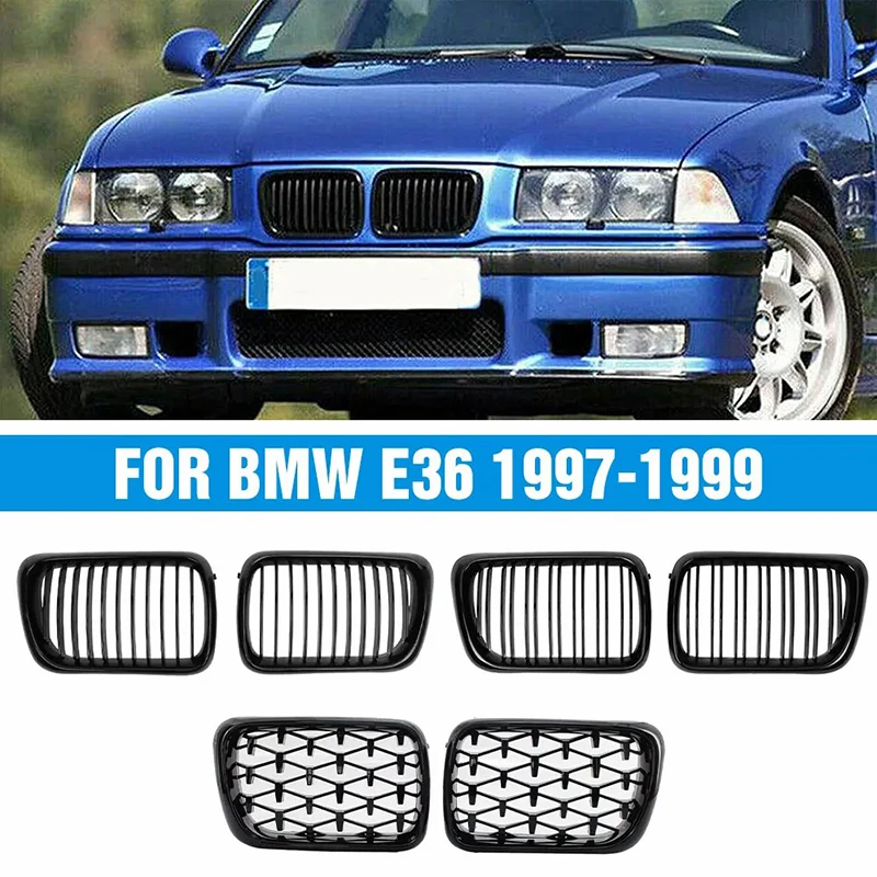 Auto-Frontstoßstangengrill passend für BMW E36 LCI M3 1996-1999, doppelter/einzelner Rennsport-Frontgrill, glänzend schwarzer Grill