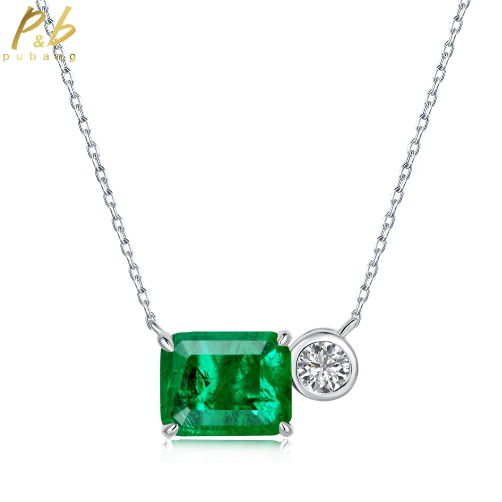 

PuBang Fine Jewelry Real 925 Sterling Silver for Women Gift Emerald Gem Created Moissanite Simple Pendant Necklace Free Shipping