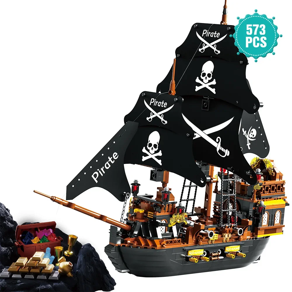 New Ideas Enlighten Big Black Pearl Pirate Ship Building Block Military Pirates Royal Guards Battle Castle Toy Boy Girl Gifts