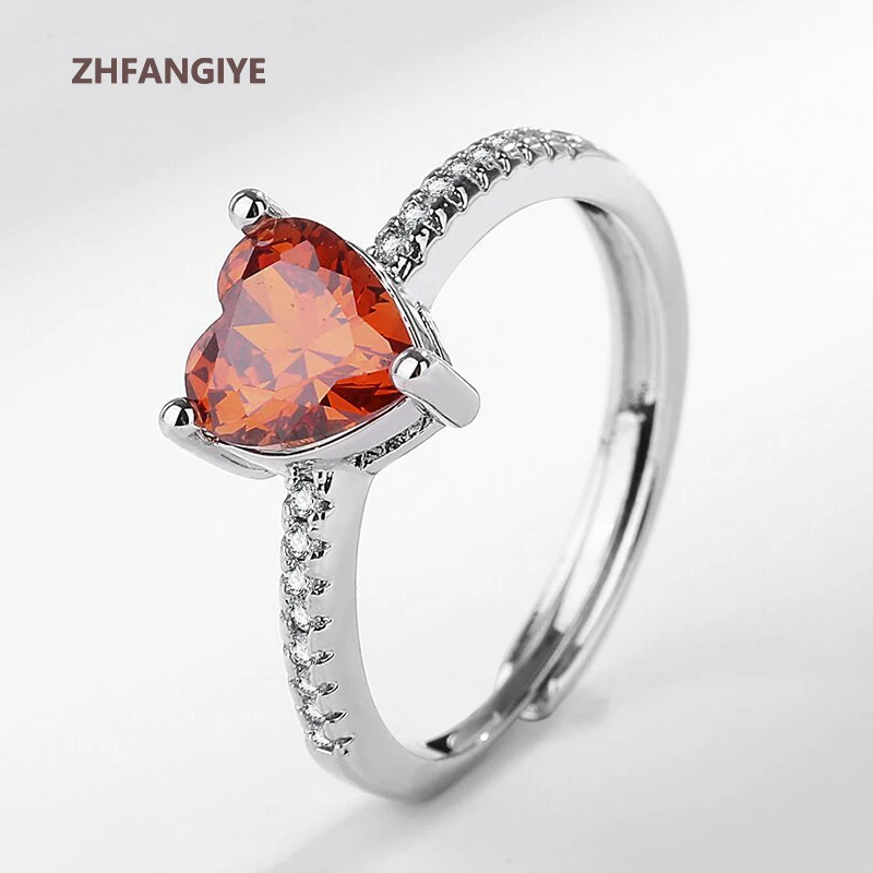 

ZHFANGIYE Trendy Heart Shape Ruby Zircon 925 Silver Jewelry Ring Accessories for Women Wedding Engagement Party Gift Wholesale