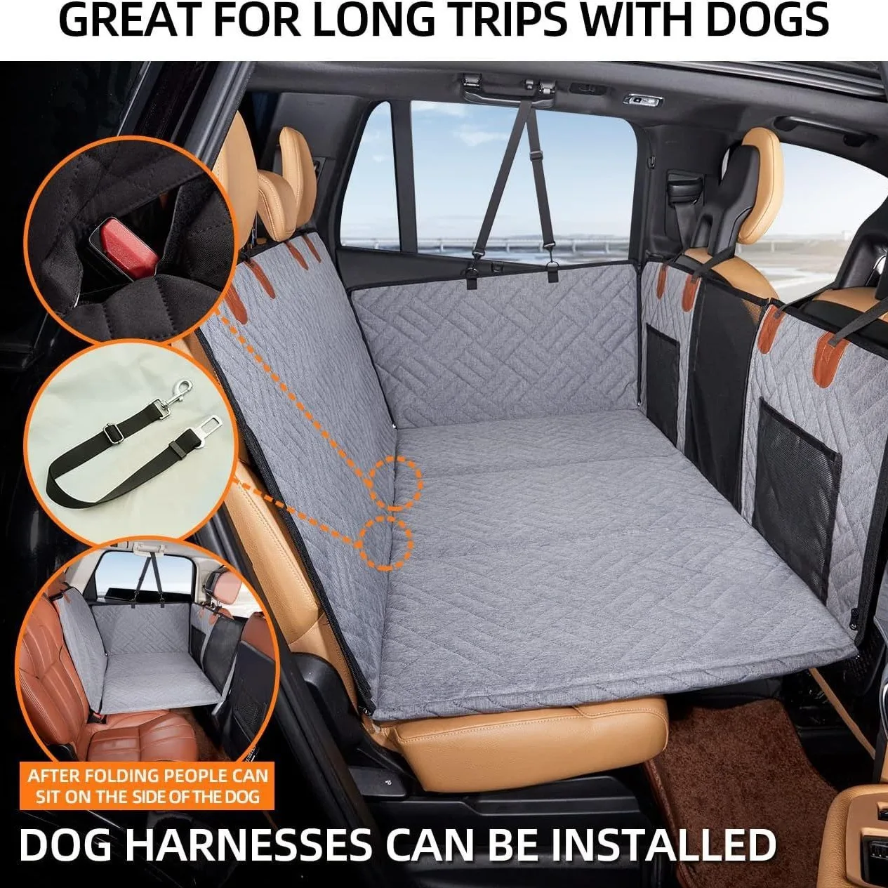 New 2024 Design Large Pet Rear Seat Extender Car Rear Seat Protector Hammock Dog Car Seat Cover Hard Bottom Travel Accessories