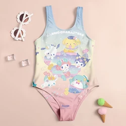 Sanrio letnie nowe świetnie sprzedające się jednoczęściowy strój kąpielowy dla dzieci Cinnamoroll 3D z nadrukiem dla dziewczynek damski strój kąpielowy gra na plaży Clothes2024