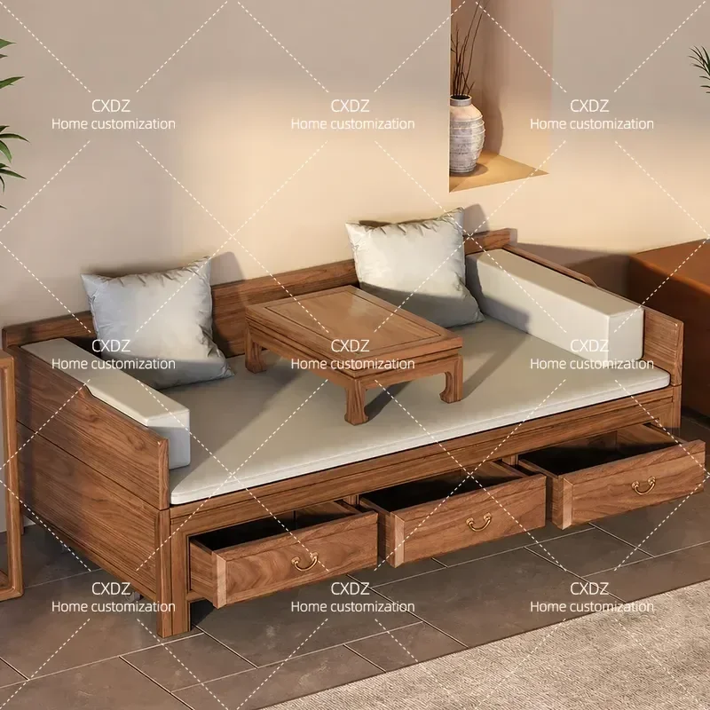 New Chinese Style Solid Wood Sofa Bed Dual Purpose 3 Meter Push Pull Bed Arhat Couch North American Black Walnut Old Elm