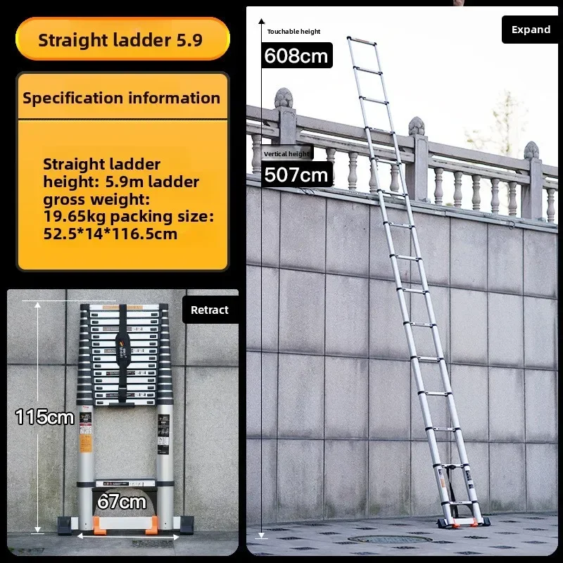 Straight Ladder Telescopic Ladder Aluminum Alloy Herringbone Ladder Bamboo Ladder Folding Ladder Lifting And Widening Pedal