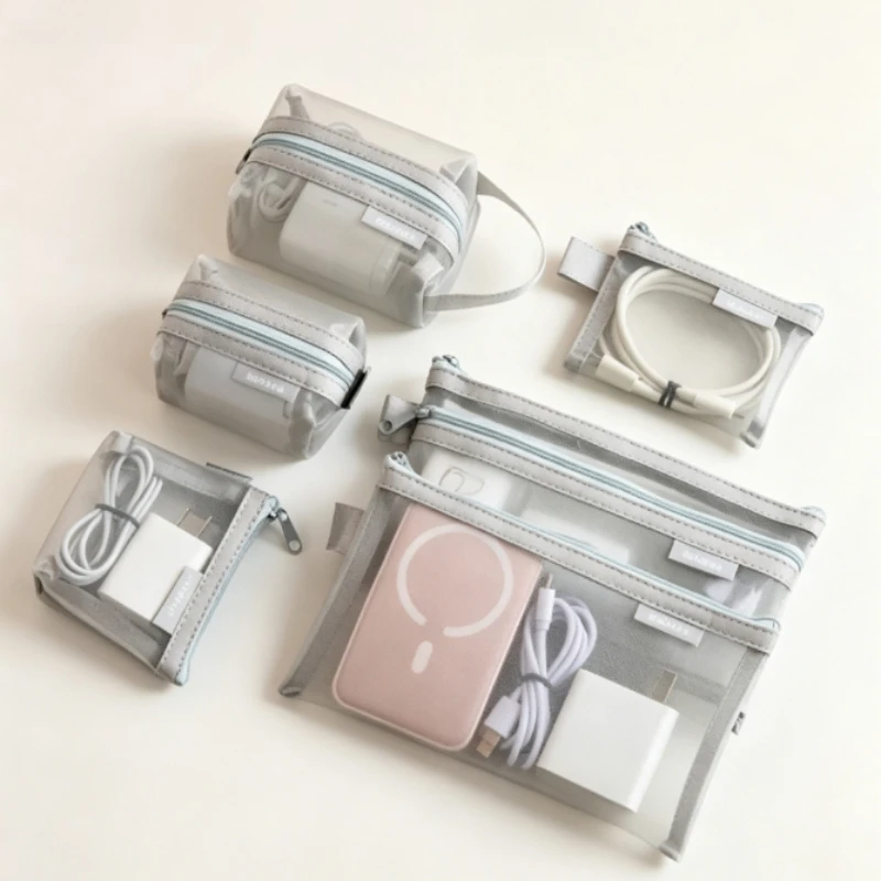 6Pcs Transparent Mesh Storage Bag, Data Cable Digital Bag, Coin Purse, Card Key Bus Card Headphone Bag, Charging Head Bag