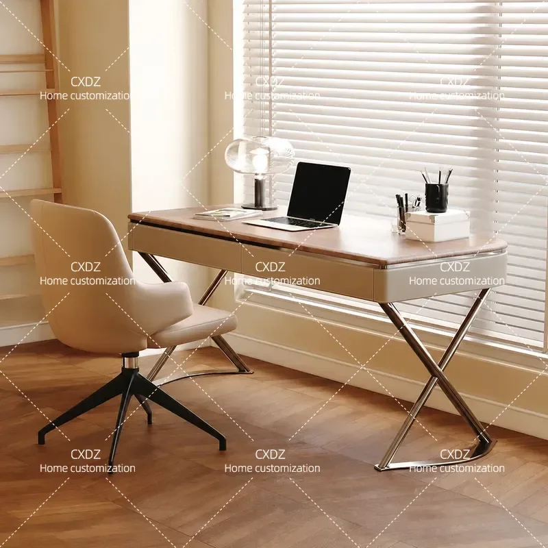 Saddle Leather Solid Wood Desk Lamp Luxury Modern Simple Bedroom High End Computer Desk Home Study Writing Table