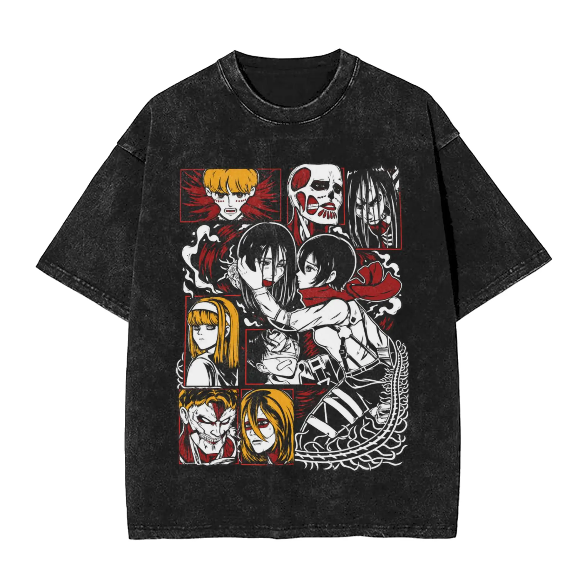 Attack On Titan Anime Eren Yeager Titan Manga Graphic Washed T Shirt Man  Y2K Fun Cotton T-Shirts Summer Tees Big Size Tops