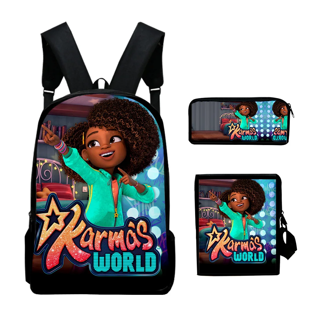 Cartoon Karma's World Tv Show 3D Print 3pcs/Set pupil School Bags Laptop Daypack Backpack Inclined shoulder bag Pencil Case