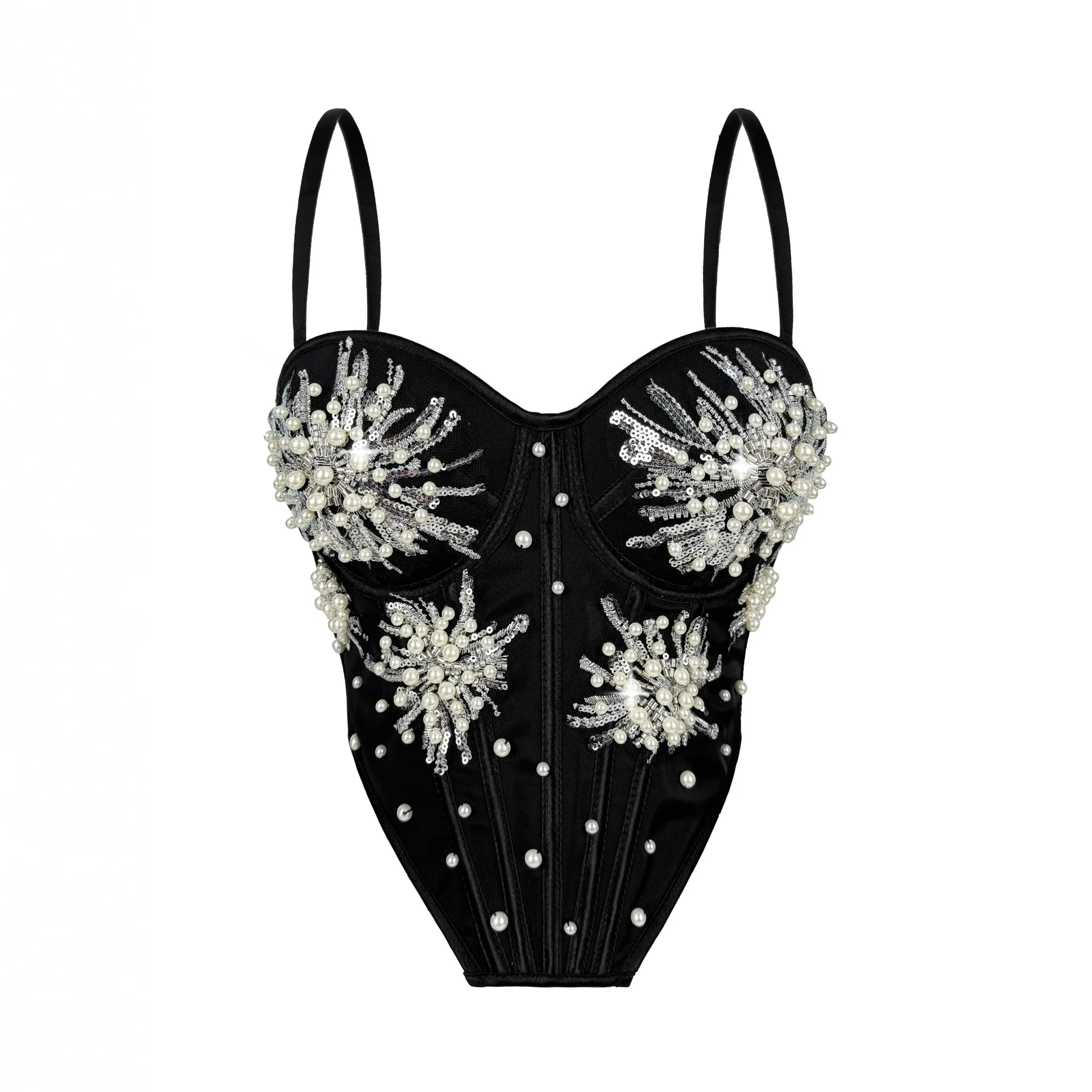 عيد الميلاد السنة الجديدة لؤلؤة الترتر مشد بوستير ، مثير اليدوية مطرز هيكل السمكة أعلى للنساء ، حزب مساء ارتياد ملابس خارجية #3