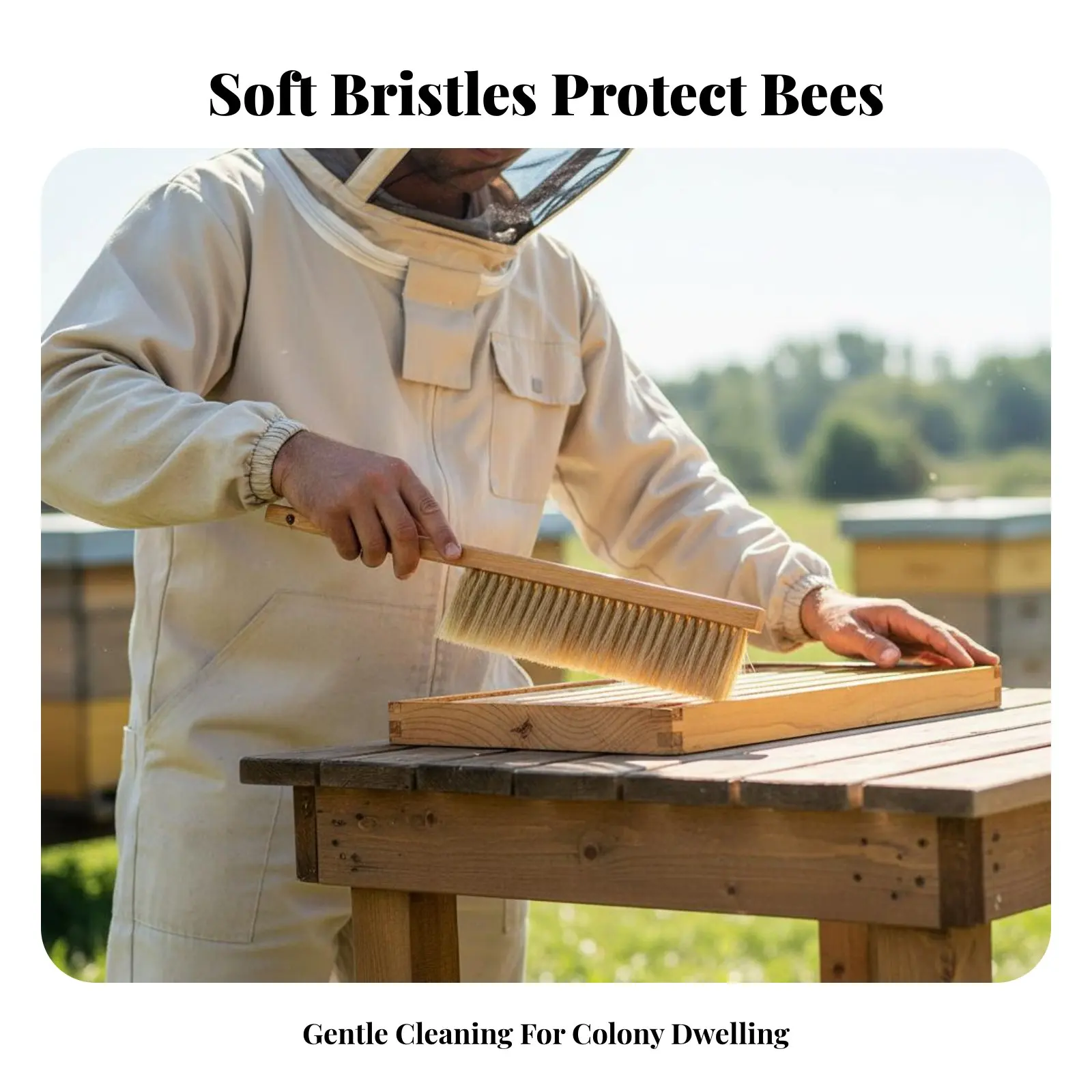 Double Row Apiary Brush Comfortable Grip Wooden Handle Apiary Brush Beehive Cleaning Tool Long-Lasting Versatile for Apiarists