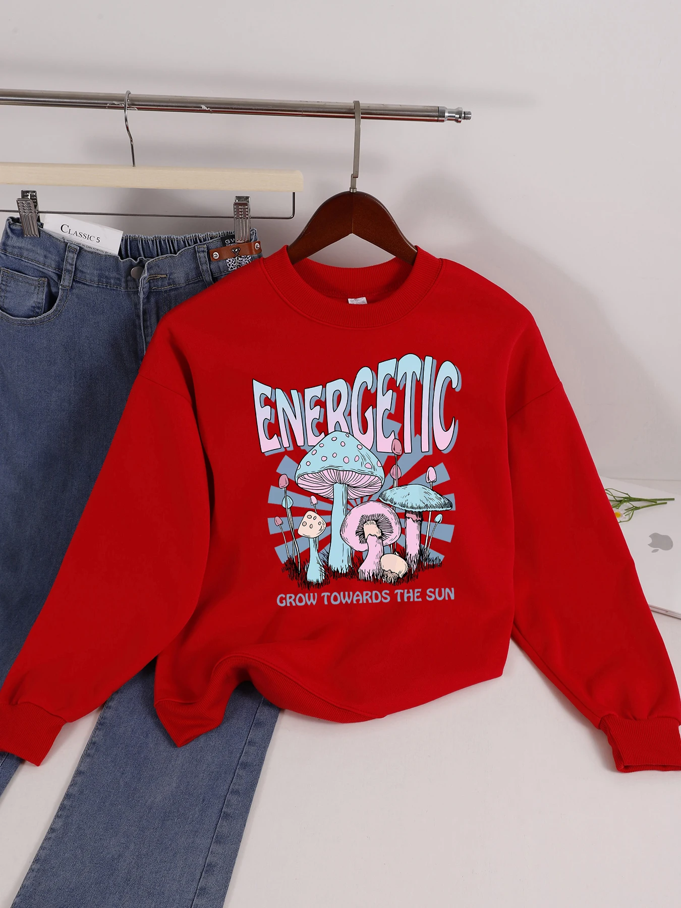 

Повседневный спортивный костюм с волшебным грибным принтом, женская флисовая толстовка с круглым вырезом, осень-зима, удобная уличная одежда, повседневная базовая одежда