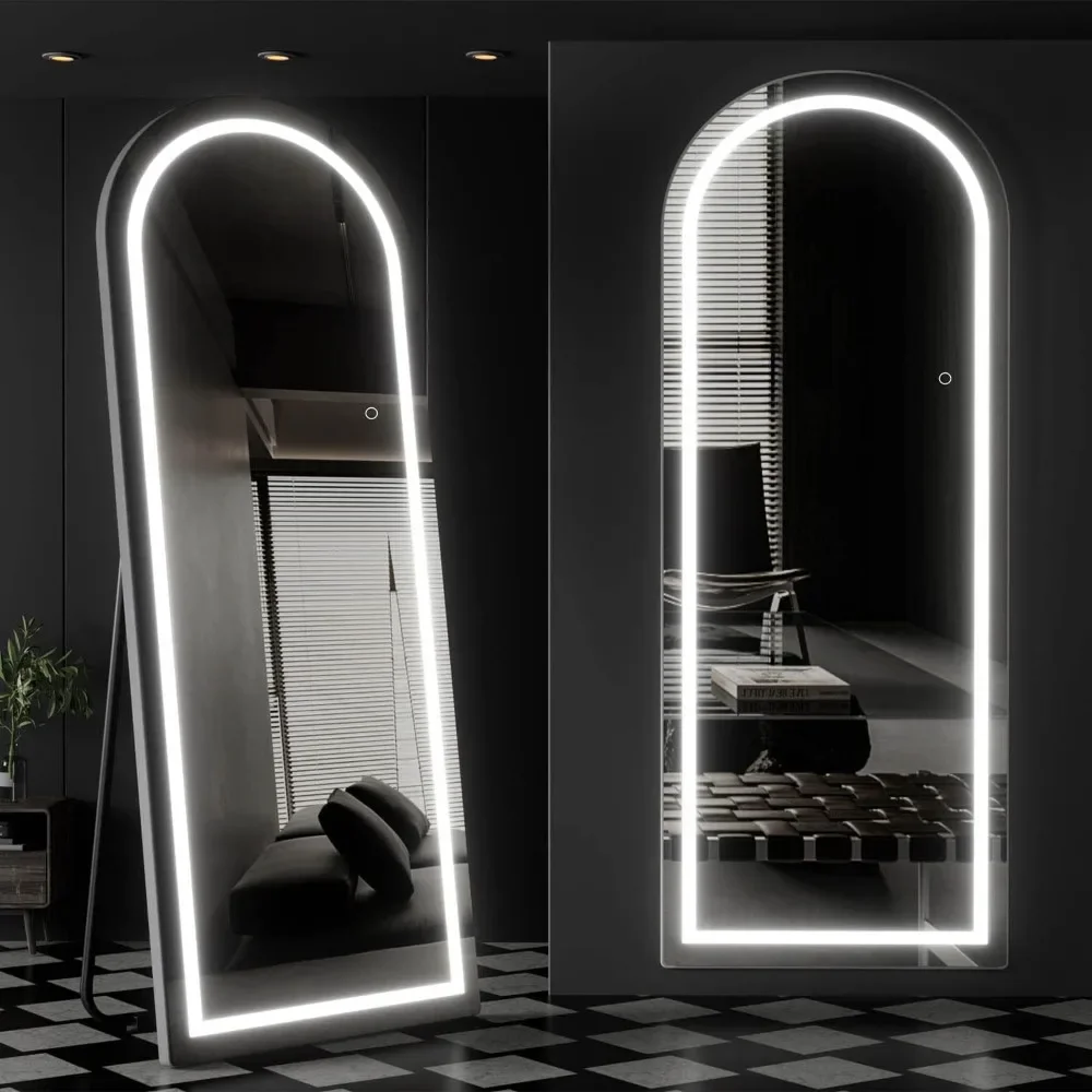 Arched Full Length Mirror with Lights, LED Mirror Full Length with Stands, Wall Mounted/Leaning Full Body Arched Mirrors