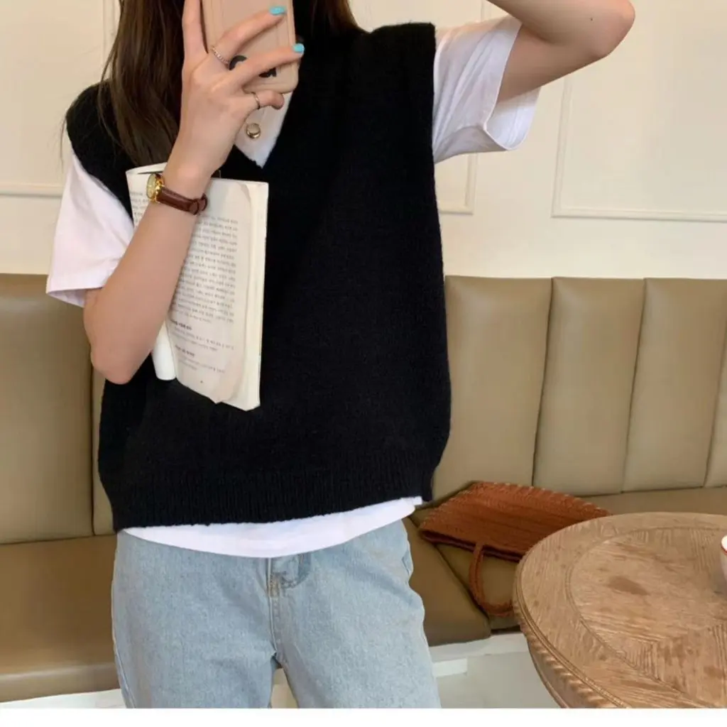 

Women's V-neck Knitted Vest Candy-Colored Trendy Spring Autumn New Simple Refreshing Stacked Waistcoat