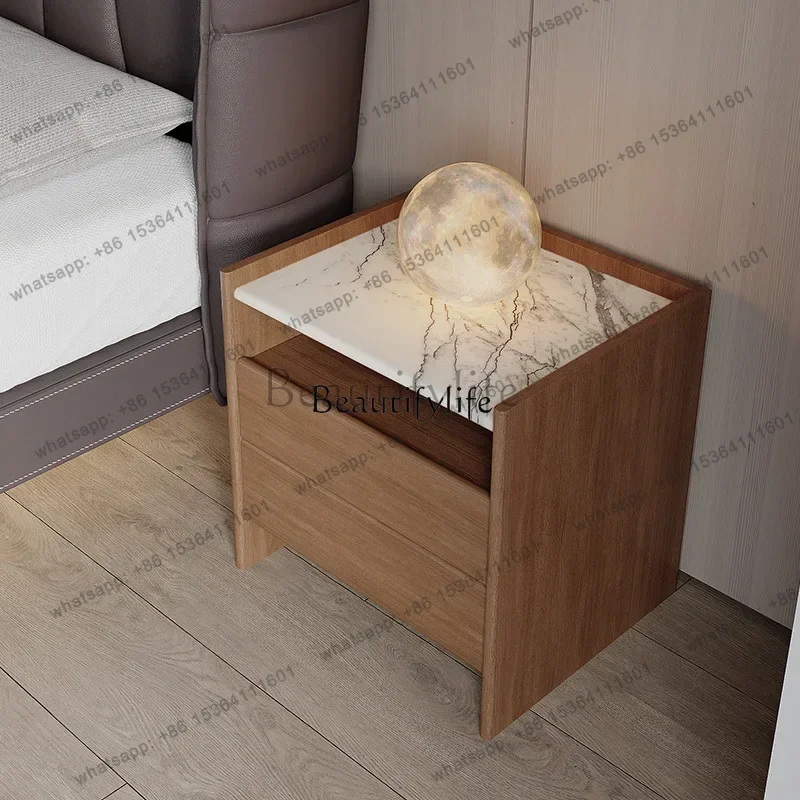 

FGItalian minimalist solid wood bedside table, modern light luxury marble bedside storage cabinet
