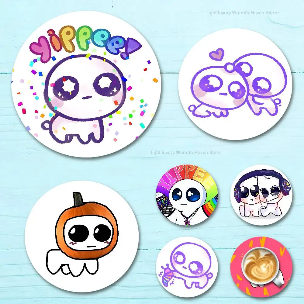 

TBH Creature Autism Meme Yippee Heat Resistant Round Wooden Coasters Non-slip Drink Cafe Decoration 2D Flat Color Print Coasters