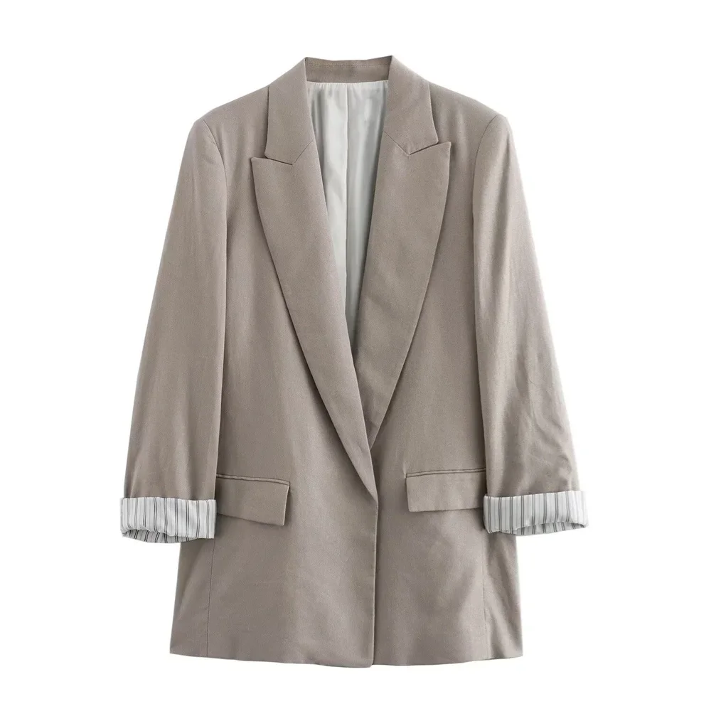 Cappotto da abito con maniche a rotolo in misto lino versatile e casual alla moda da donna del nuovo prodotto estivo 2024