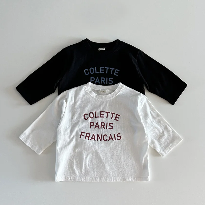

2025 Autumn New Fashion Letter Print T Shirts For Girls Boys Casual Shirts Children Long Sleeve Tops Kids Baby Tee Clothes