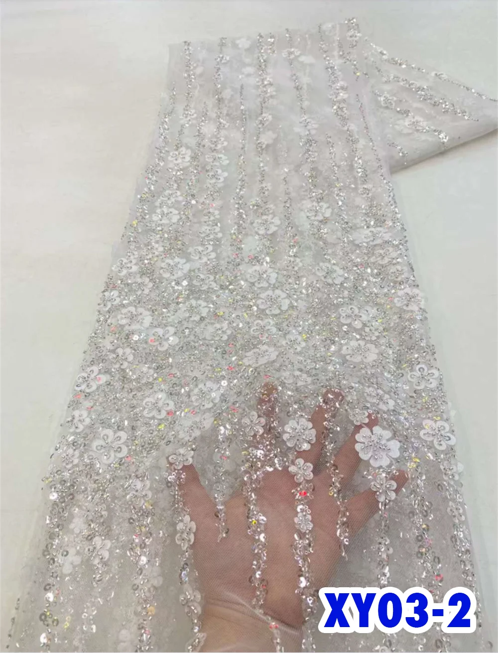 

Latest Heavy Beaded Embroidery Lace Fabric 2023 Fashion 3d Floral Mesh Net Luxury Lace Fabric Sewing for Wedding Dress African