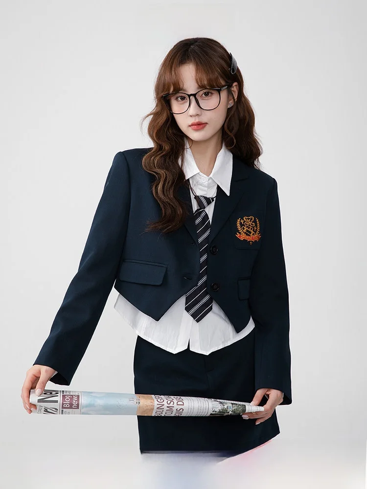 

Faionable Two-Piece Suit And Skirt Set Women's College Sle Korean ort Skirt 2023 Spring Long Sve Busin Casual