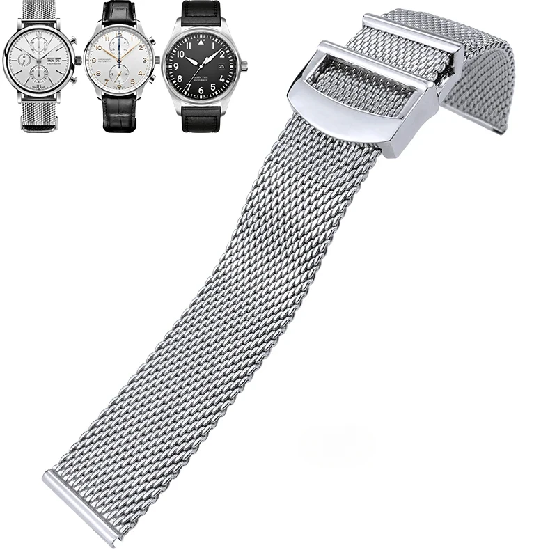 20mm22mm Mesh Stainless Steel Woven Mesh Watch Strap Men Watch Band for IWC PILOT Mark PORTUGIESER PORTOFINO Bracelet