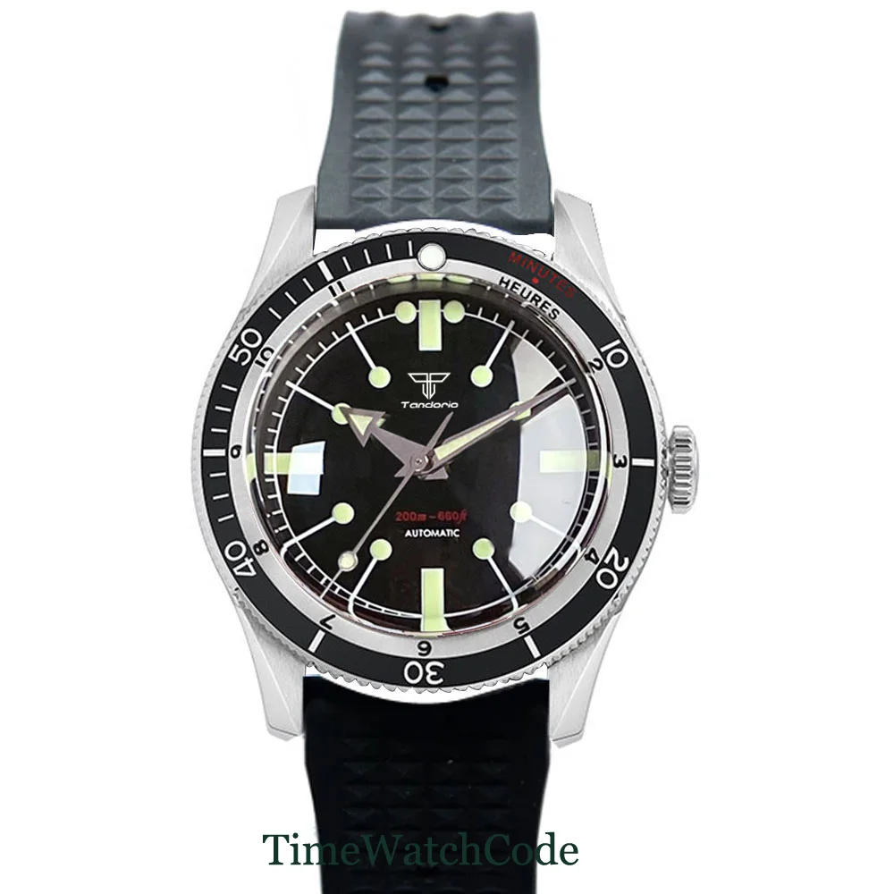 

40mm Tandorio Automatic Diving Watch for Men Double Bow Domed Sapphire Crystal NH35 PT5000 200m Water Resistance Screw in Crown