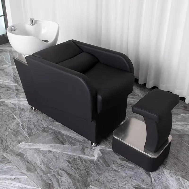 Semi - Reclining Shampoo Bed With Ceramic Basin For Hair Salons - Stylish And Minimalist Design