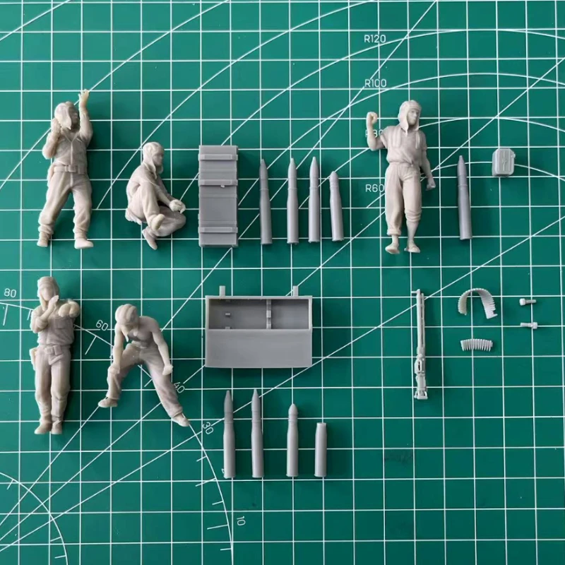 Kit de modelo de figura de resina fundida em escala 1/35, equipes de carregamento de tanque NVA, 5 figuras (sem tanque), desmontado e sem pintura