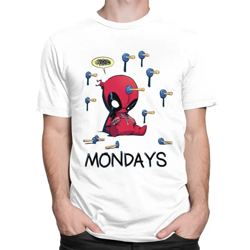 Deadpool I Hate Mondays T Shirt for Men Pure Cotton Tshirt Graphic Tee Tops Short Sleeve T-shirt Slim Fit Clothing