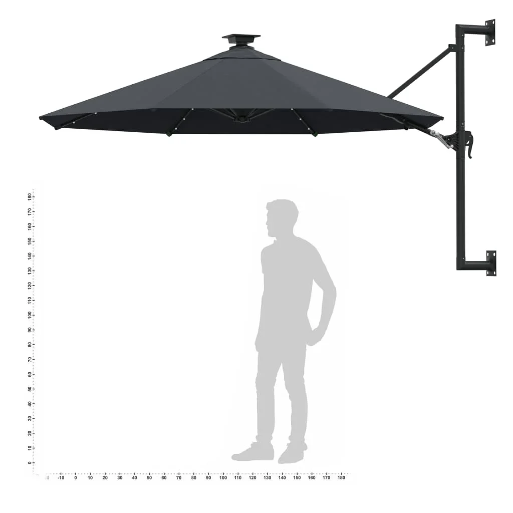 Wall-mounted Parasol with LEDs and Metal Pole 118.1