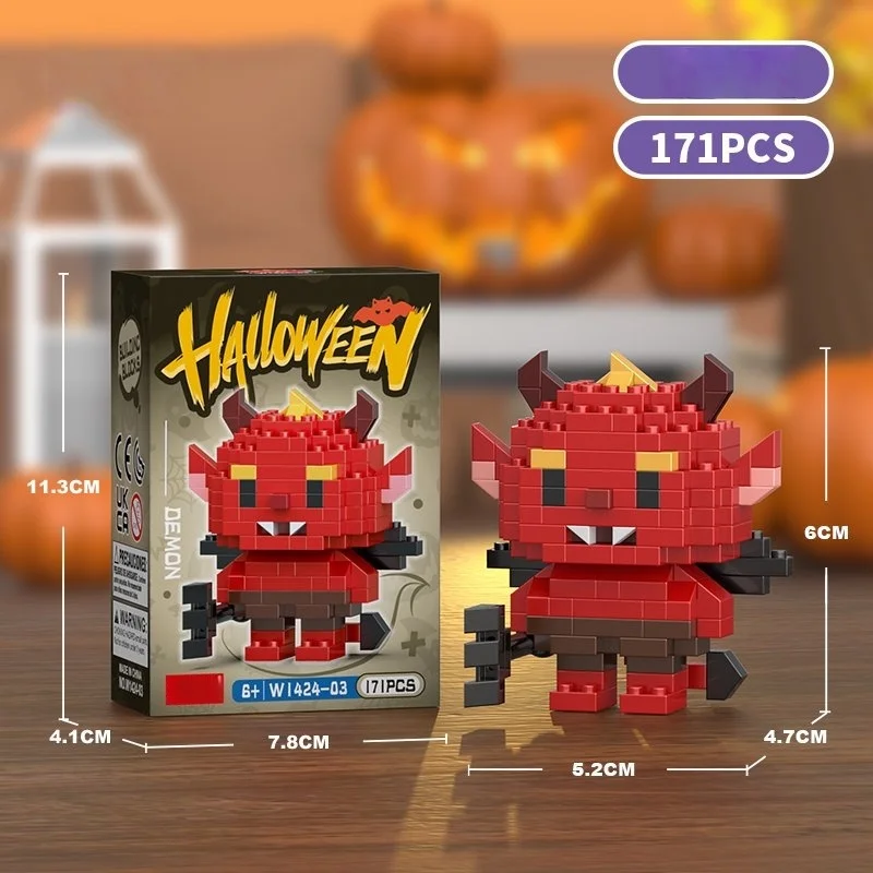 Halloween-pompoen mini-bouwstenen, montagespeelgoed voor kinderen, cadeau & bureaudecoratie