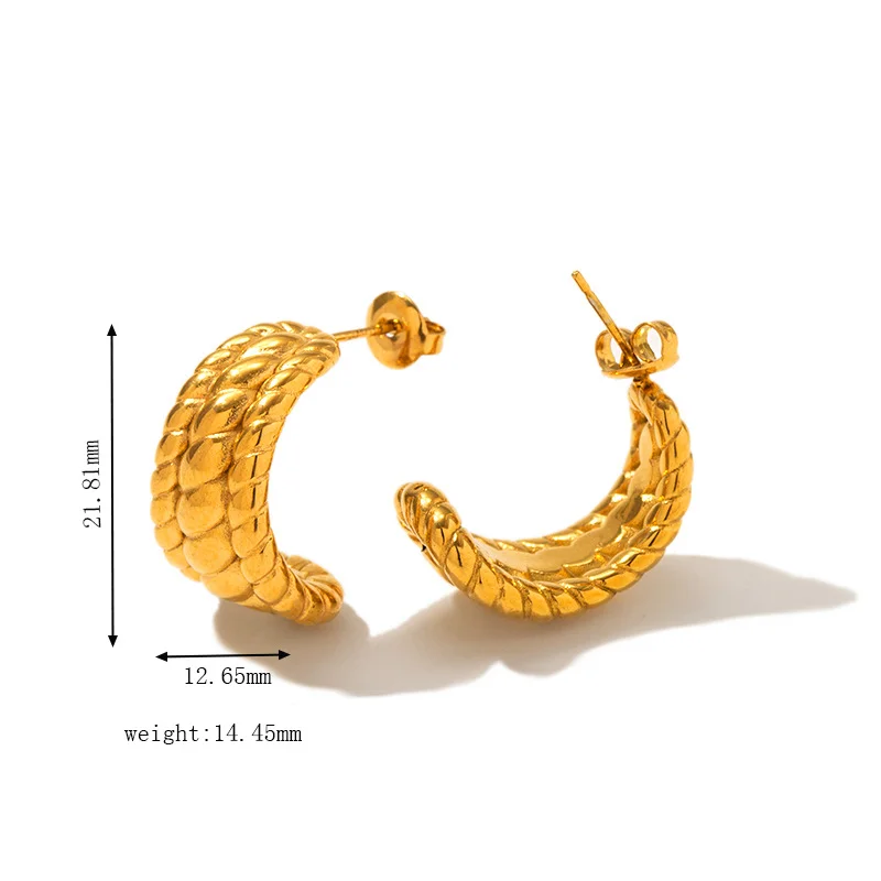 Stainless steel C-shaped irregular metal ball splicing lava texture wrinkles n women's earrings