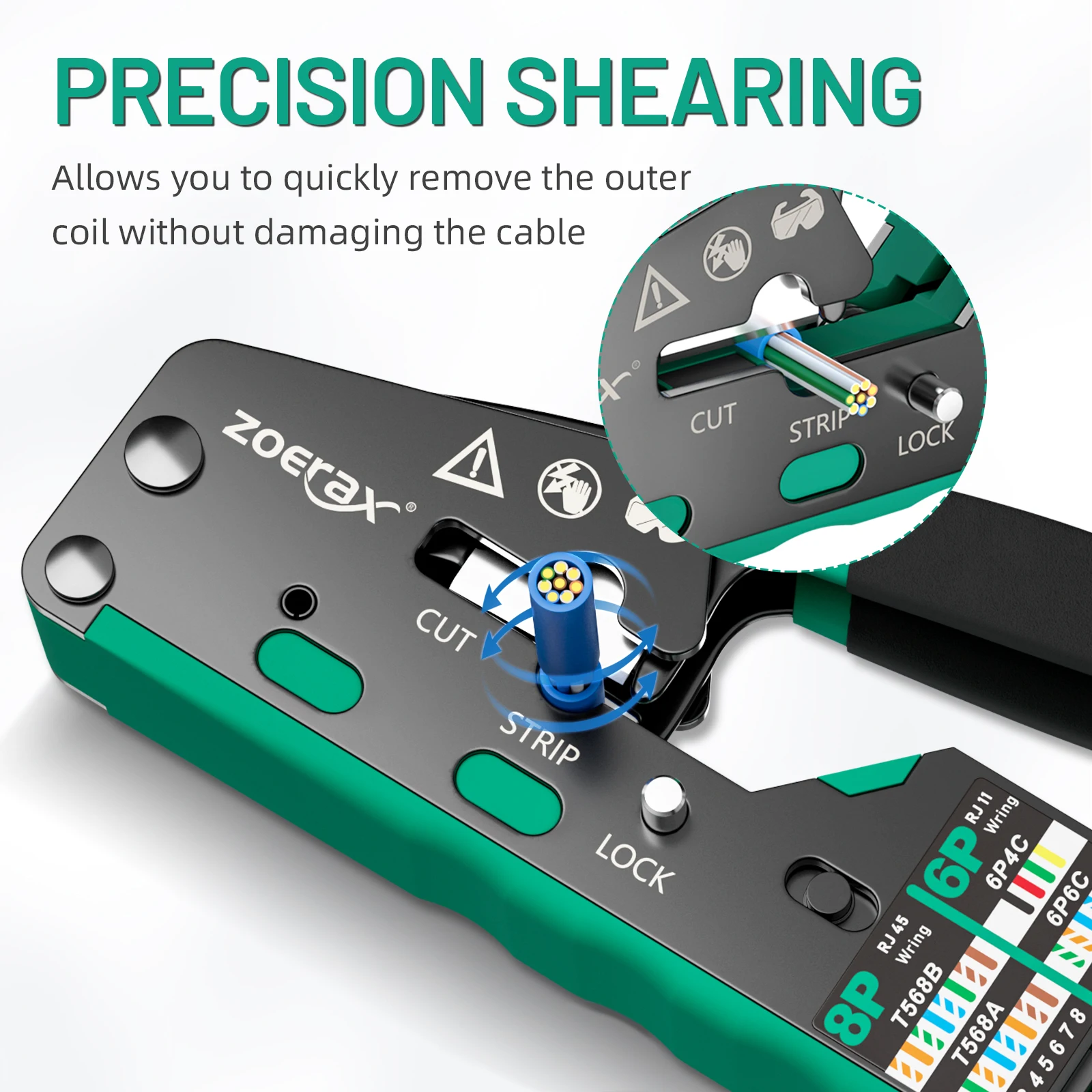 Imagem -04 - Zoerax Pass Through Crimper Cutter Conector Modular Ethernet Tudo-em-um Fio Ferramenta Rj45 Cat6 Cat5 Cat5e 8p8c