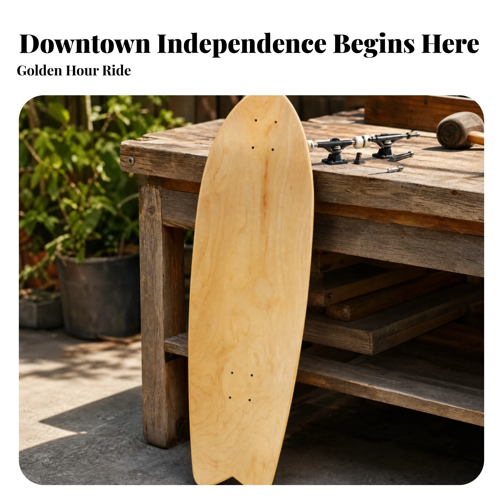 Hardwood Land Surf Board Deck with Natural Wood Grain Finish for Custom Skate Setup