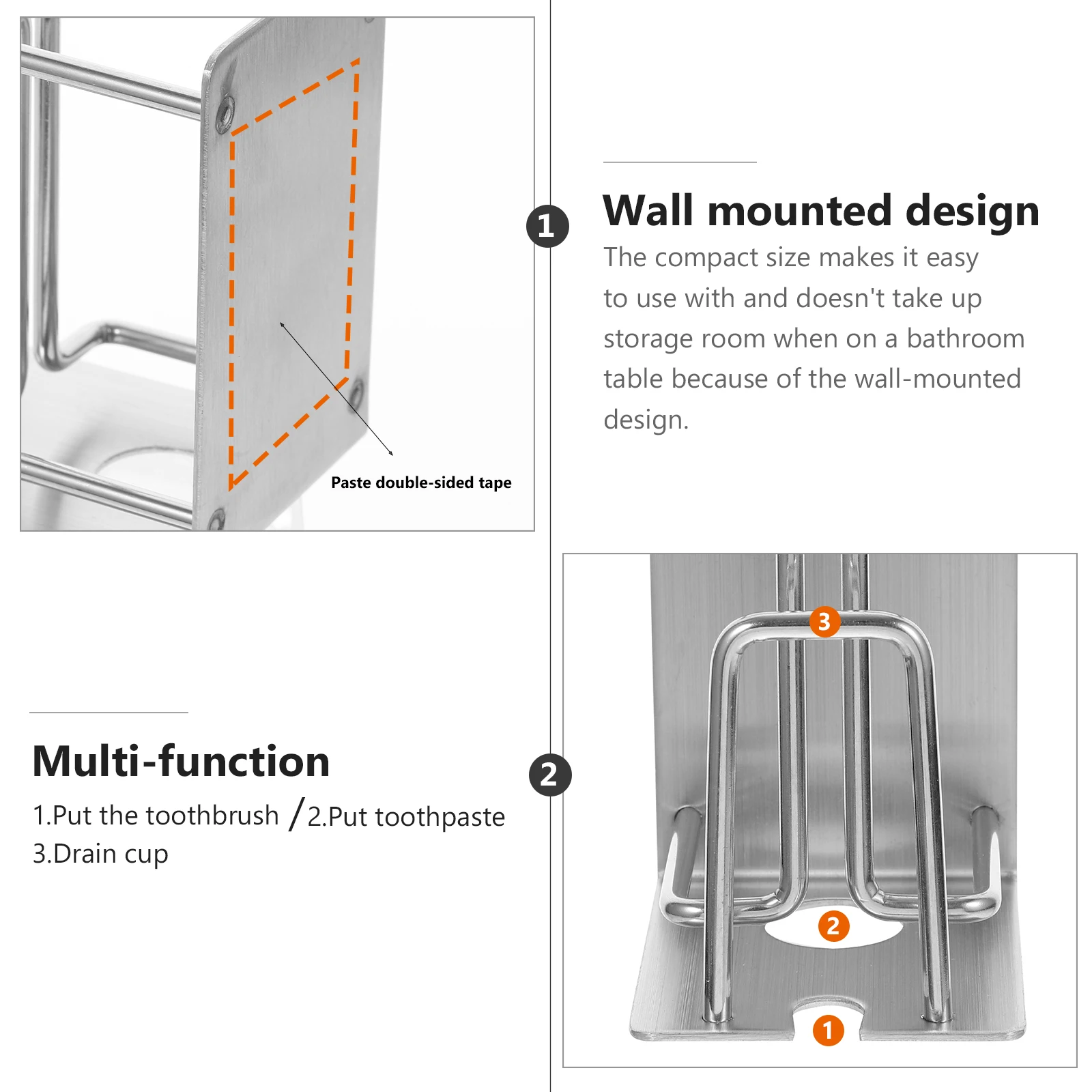 

Bathroom Toothbrush Holder Wall Mounted Punch Free Stainless Steel Compact Size Easy Installation Wall Toothbrush Holder
