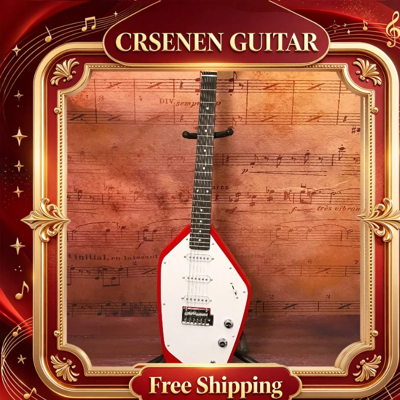 Free Shipping Special Shape Red White Electric Guitar SSS Pickups Stable Bright Tone For Rock Music Player Nice Birthday