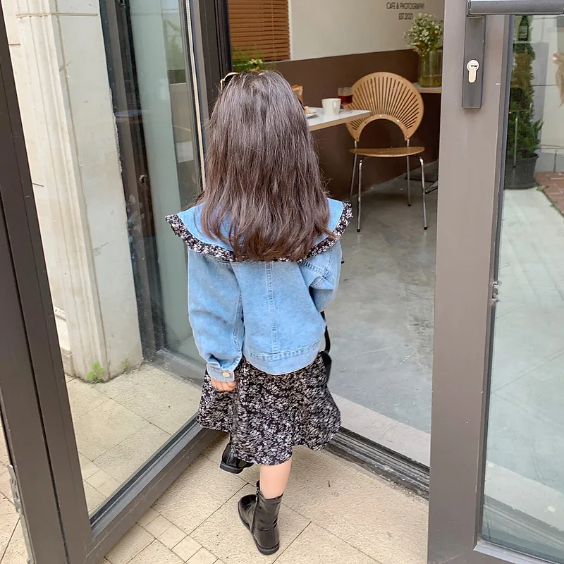 2Pcs Dress for Girl Denim Jacket Coat Tops & Floral Dress Autumn Spring Fashion Princess Dress 2022 Fall Girls Clothing Sets 3-7