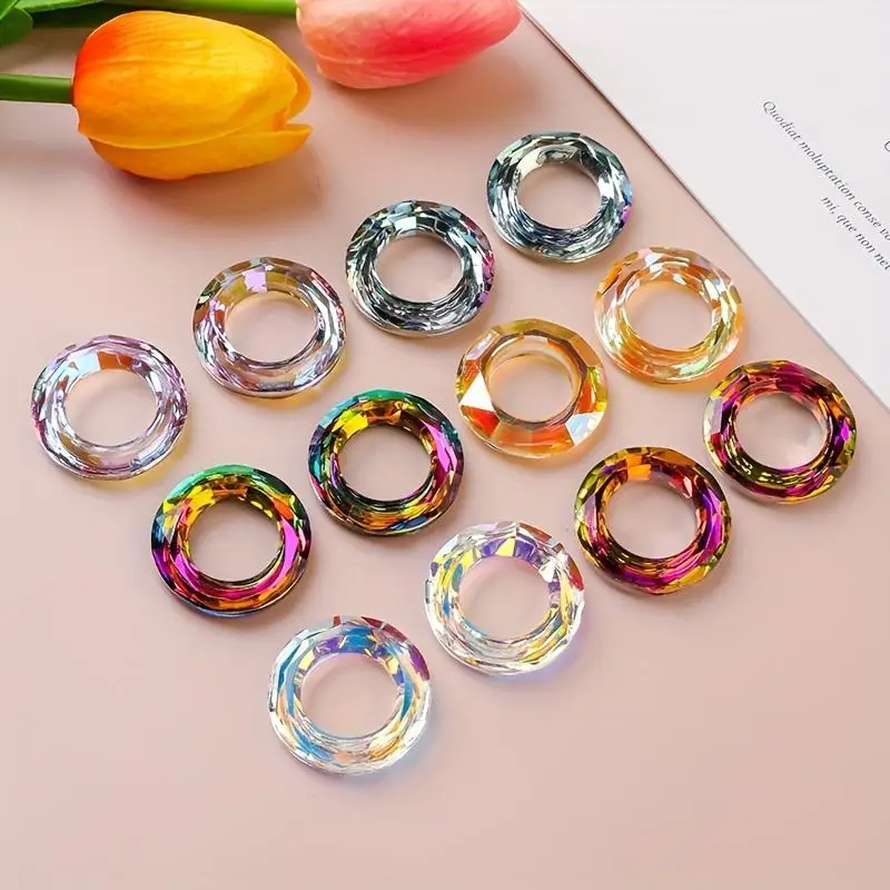 6PCS/Bag 30mm Angel Hoops Round Cosmic Ring Glass Crystal Sun Catcher Pendant For Jewelry Earrings Bracelet Accessories