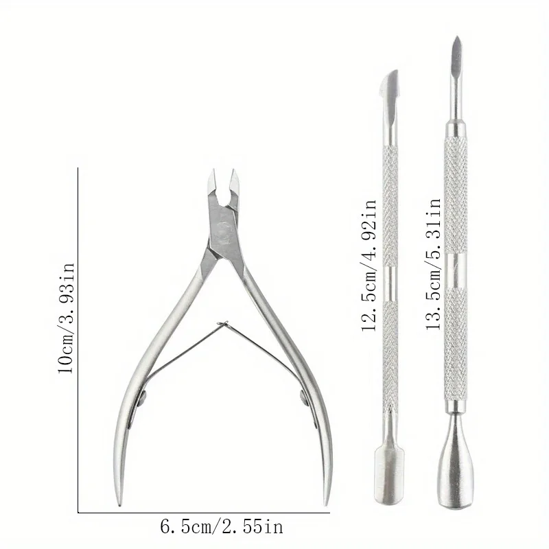 Tijeras cortadoras para decoración de uñas de acero inoxidable, cortaúñas bidireccional, Kit removedor de piel muerta, manicura, herramientas de pedicura, Kit de cuidado de uñas, 3 uds.